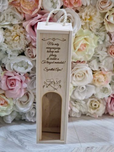 Esküvői Szülőköszöntő bortartó fadoboz "Szerelmes galambok" - Édesapáknak Menyasszony részéről