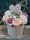 Esküvői szülőköszöntő Virágbox Henger dobozban - Mályva Rózsaszín virágokkal